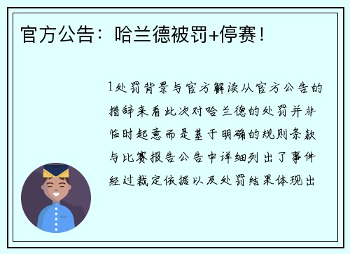官方公告：哈兰德被罚+停赛！
