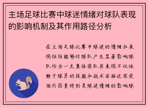 主场足球比赛中球迷情绪对球队表现的影响机制及其作用路径分析